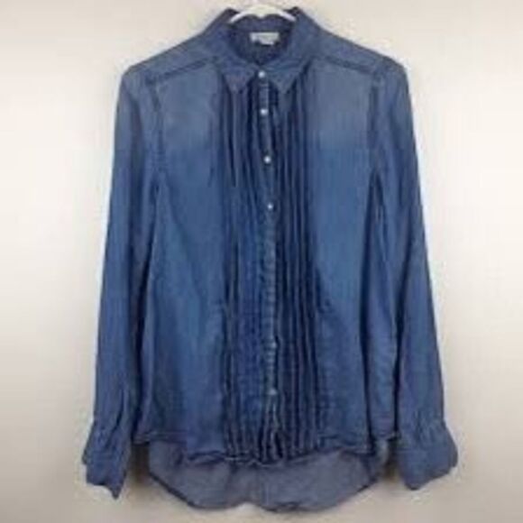 Sundance Tessa Chambray Pleated Button Down Shirt - Picture 2 of 5